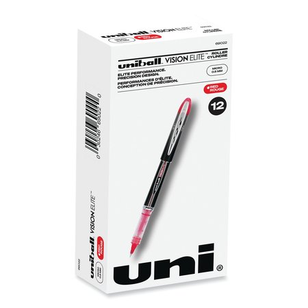 UNI-BALL ELITE Stick Roller Ball Pen, Super-Fine 0.5mm, Red Ink, Blk/Red Barrel 69022